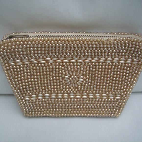 Vintage, Made in Japan Handbags - Champagne Faux Pearl Beaded Evening Bag Vintage